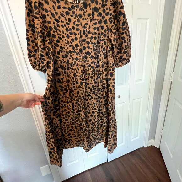 Women's Plus Ava & Viv Leopard Print Midi Tiered Dress 1X - Picture 4 of 9